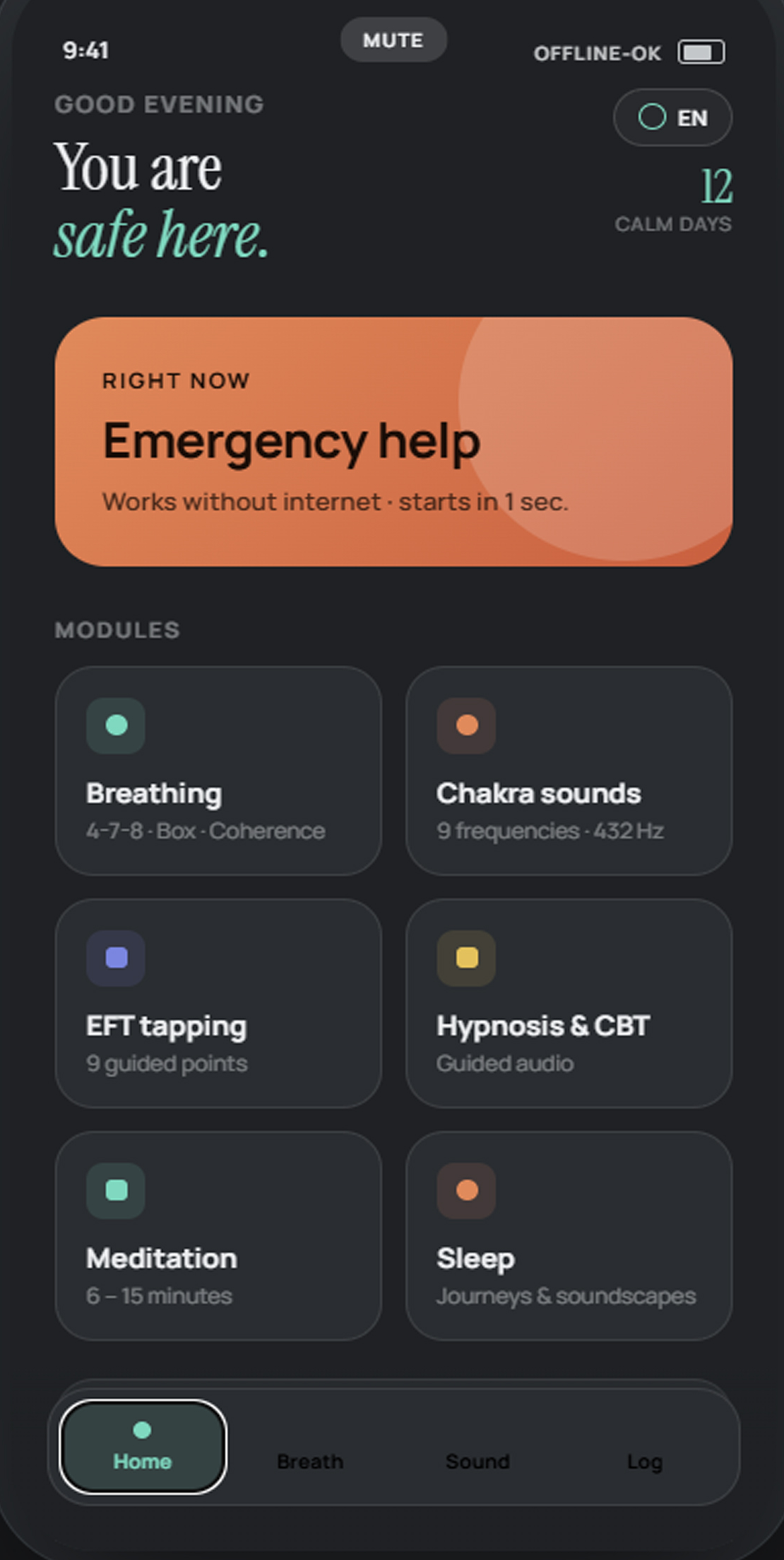 CalmNow app screen