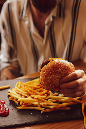 Enjoying a burger
